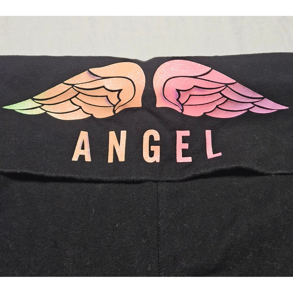 Victoria's Secret Leggings Womens Medium Black Angel Wings Foldover Y2K Yoga